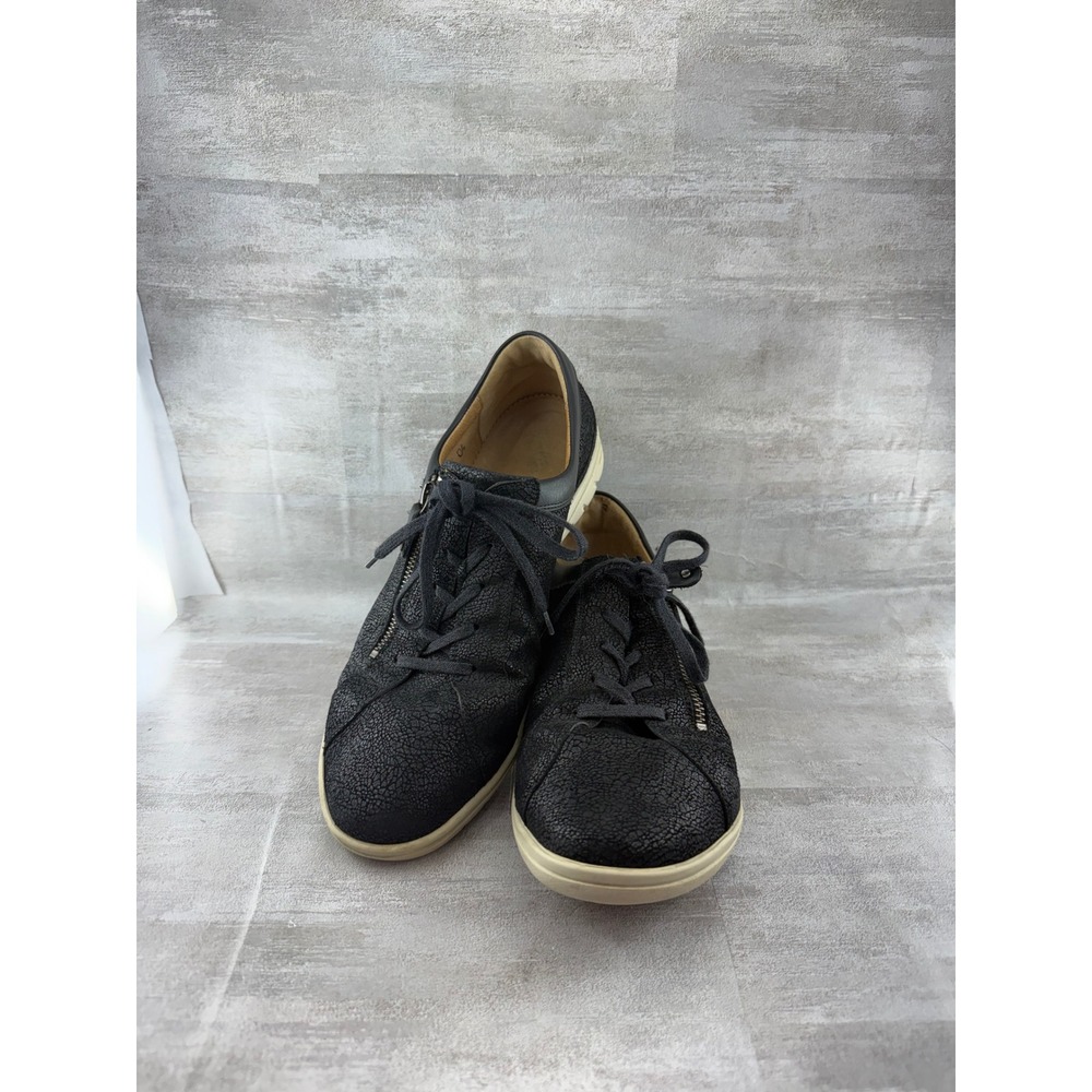 Hartjes XS Black Textured Leather Side Zip Sneakers Made in Austria Size 7.5